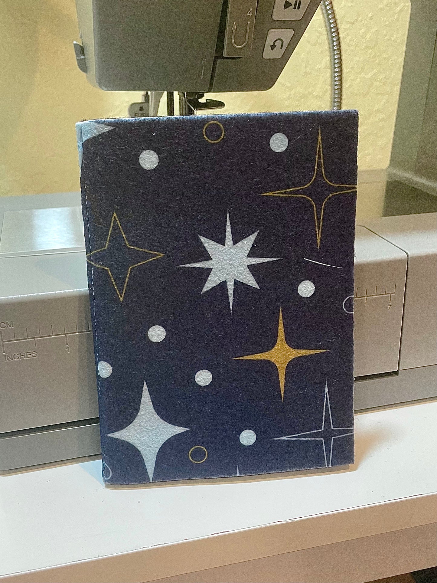 Handmade Starlit Felt Needle Book – Navy and Black Organizer with Dress Form Pins