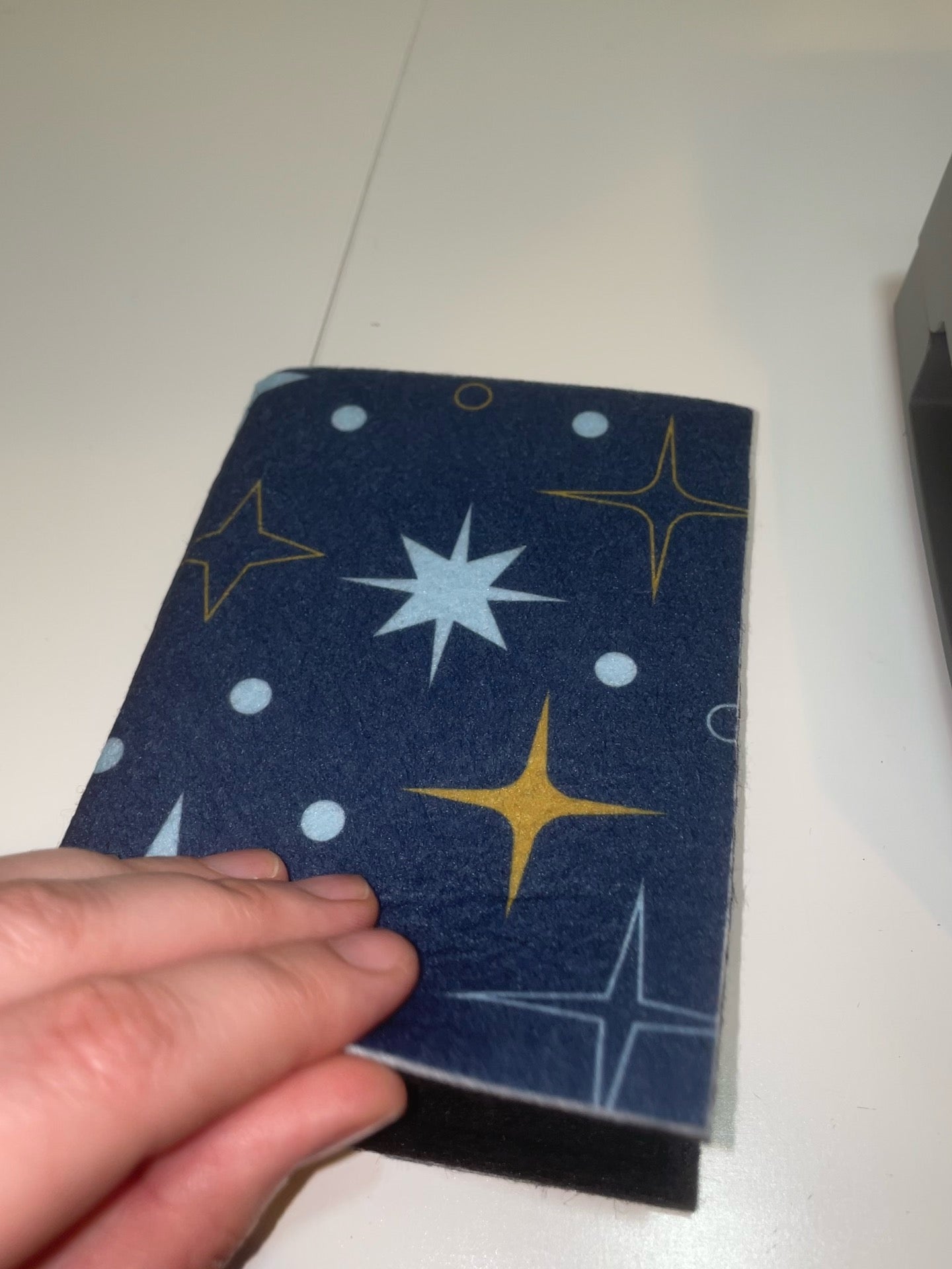 Handmade Starlit Felt Needle Book – Navy and Black Organizer with Dress Form Pins