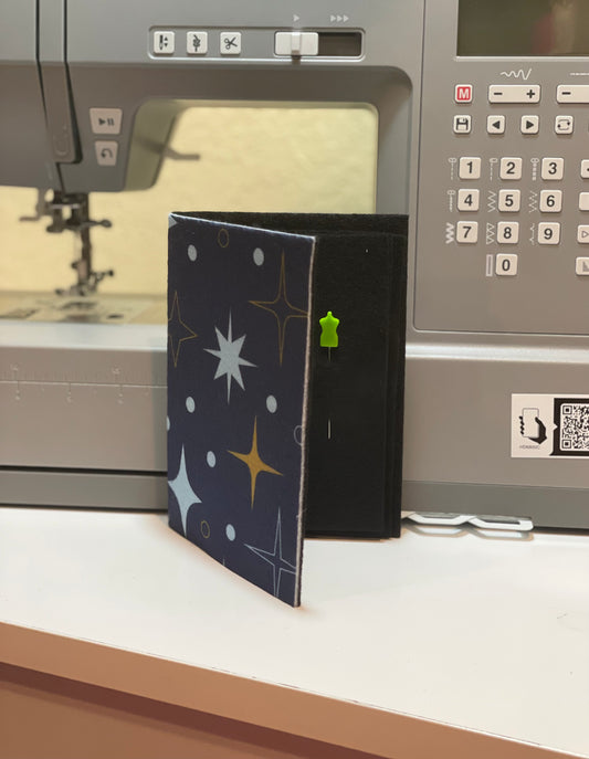 Handmade Starlit Felt Needle Book – Navy and Black Organizer with Dress Form Pins