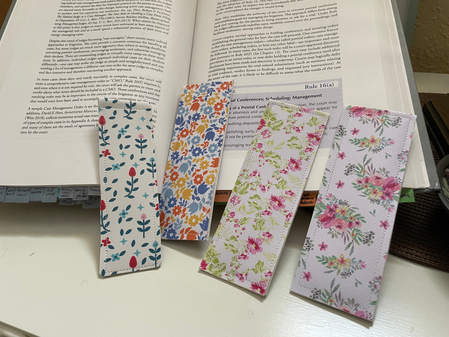 Handmade Floral Faux Leather Bookmark – Gift for Readers | Slim Book Lovers' Accessory