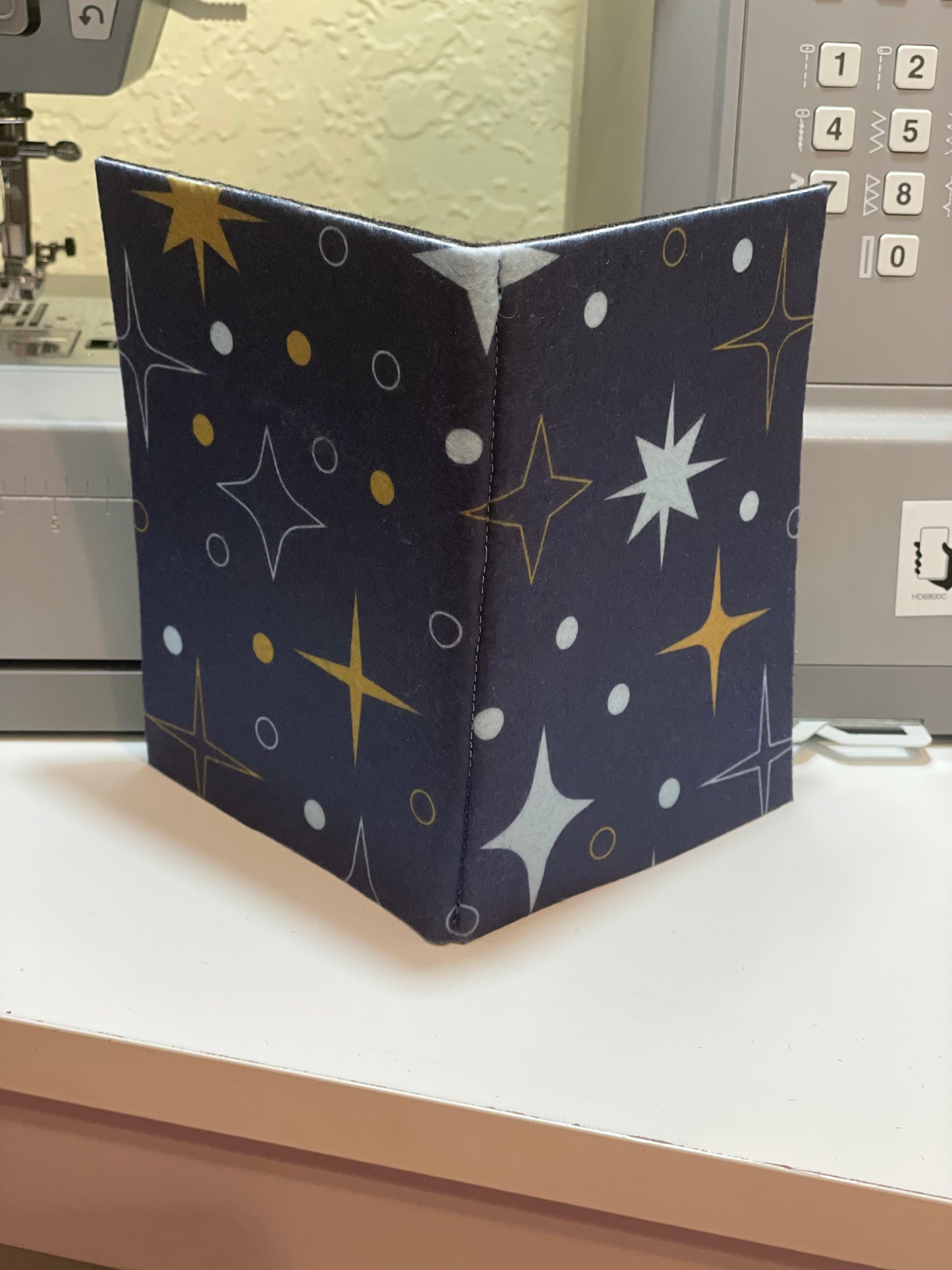 Handmade Starlit Felt Needle Book – Navy and Black Organizer with Dress Form Pins