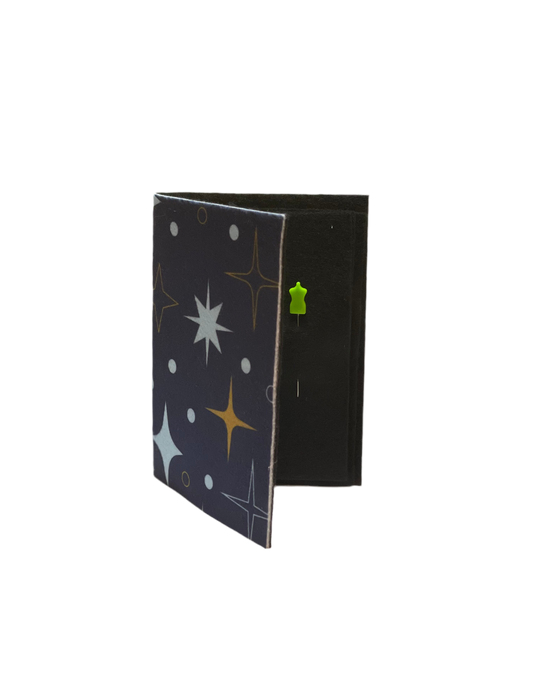 Handmade Starlit Felt Needle Book – Navy and Black Organizer with Dress Form Pins