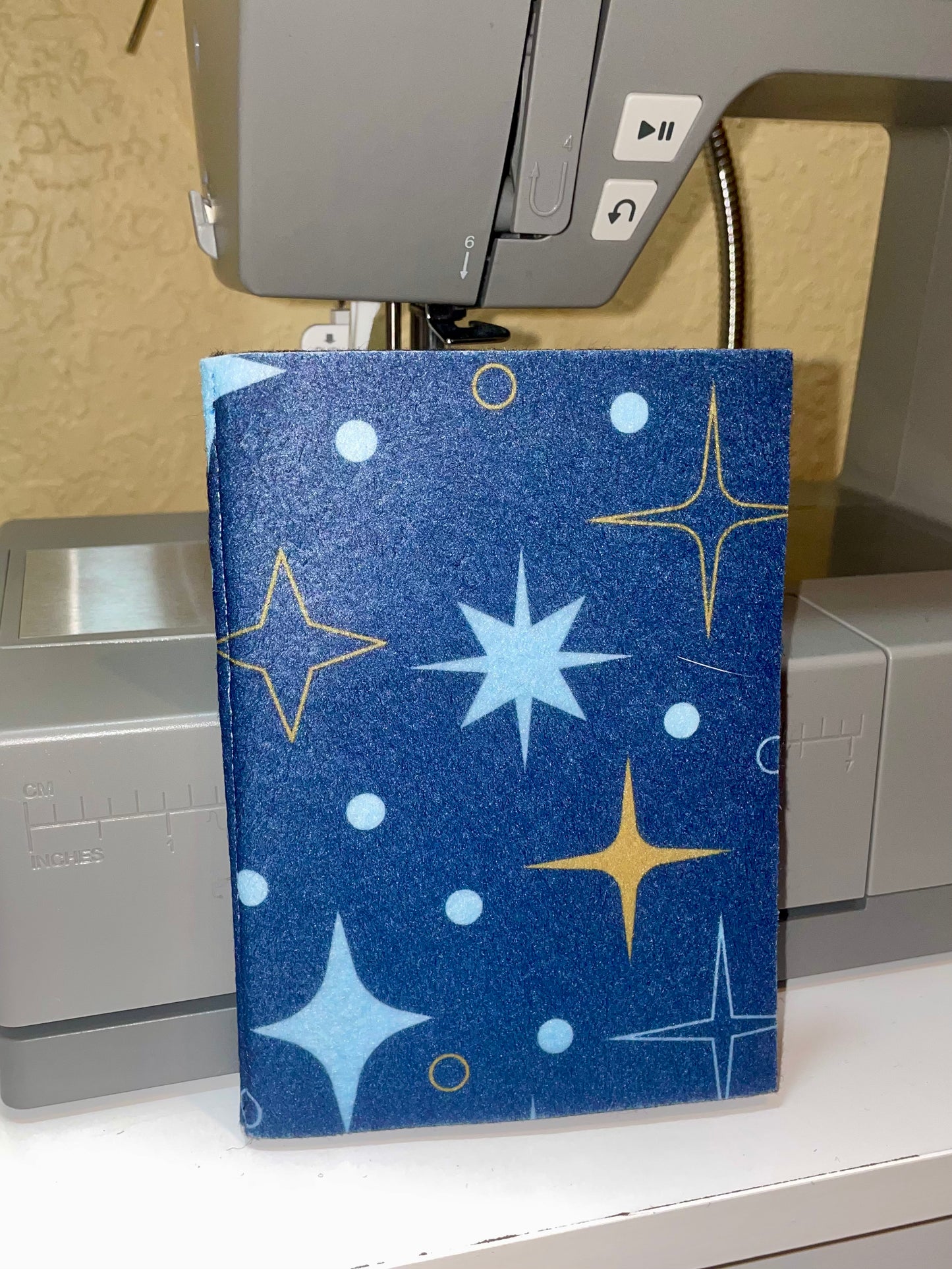 Handmade Starlit Felt Needle Book – Navy and Black Organizer with Dress Form Pins