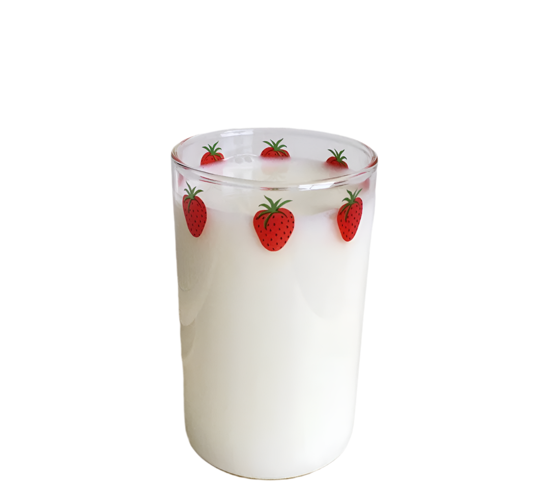 Strawberry Glass Cup with Straw – 300ml (10oz)