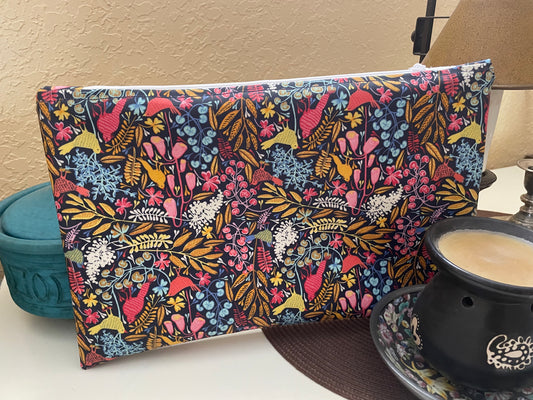 Handmade Navy Floral Water Resistant Zipper Bag