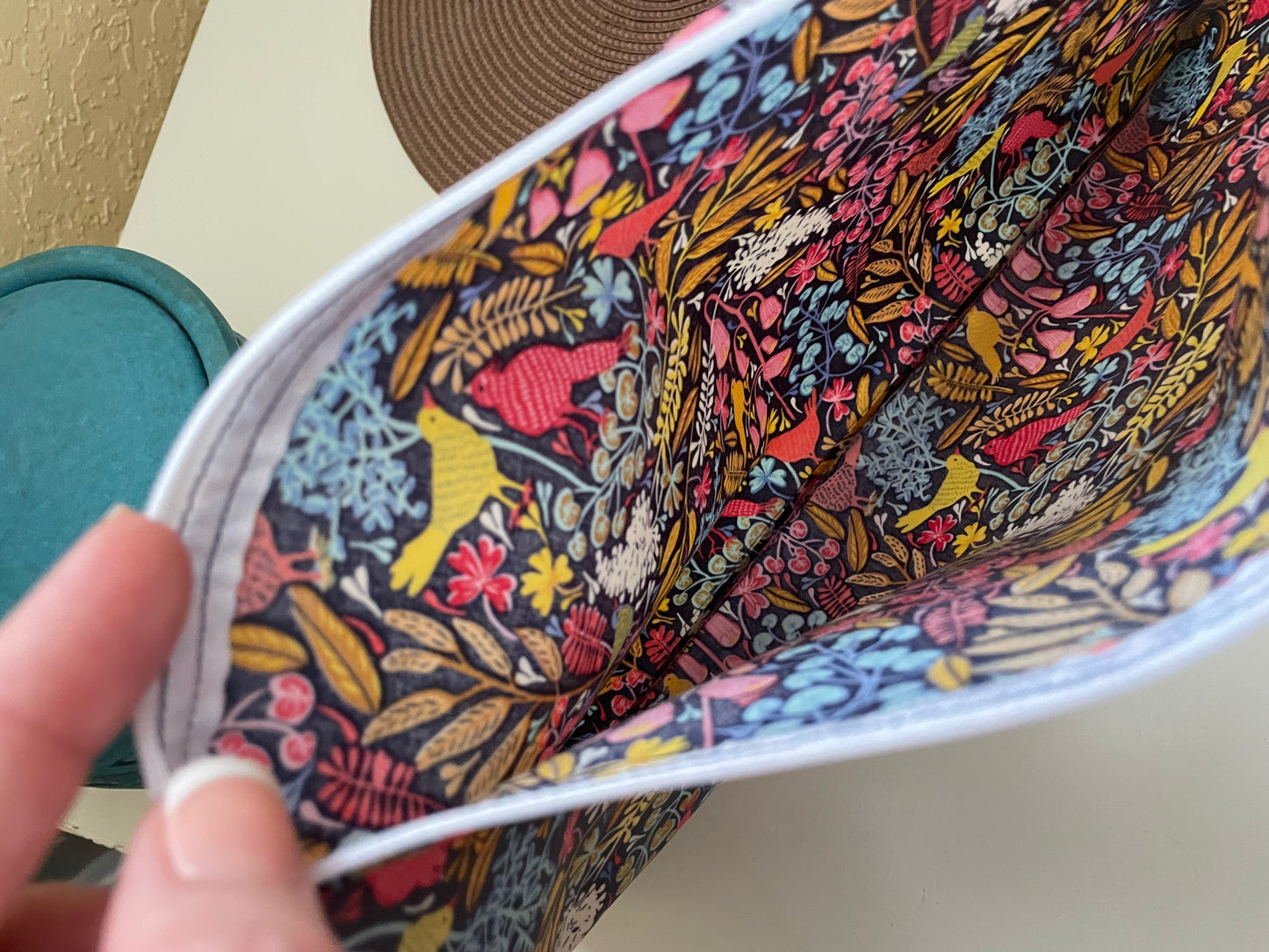 Handmade Navy Floral Water Resistant Zipper Bag