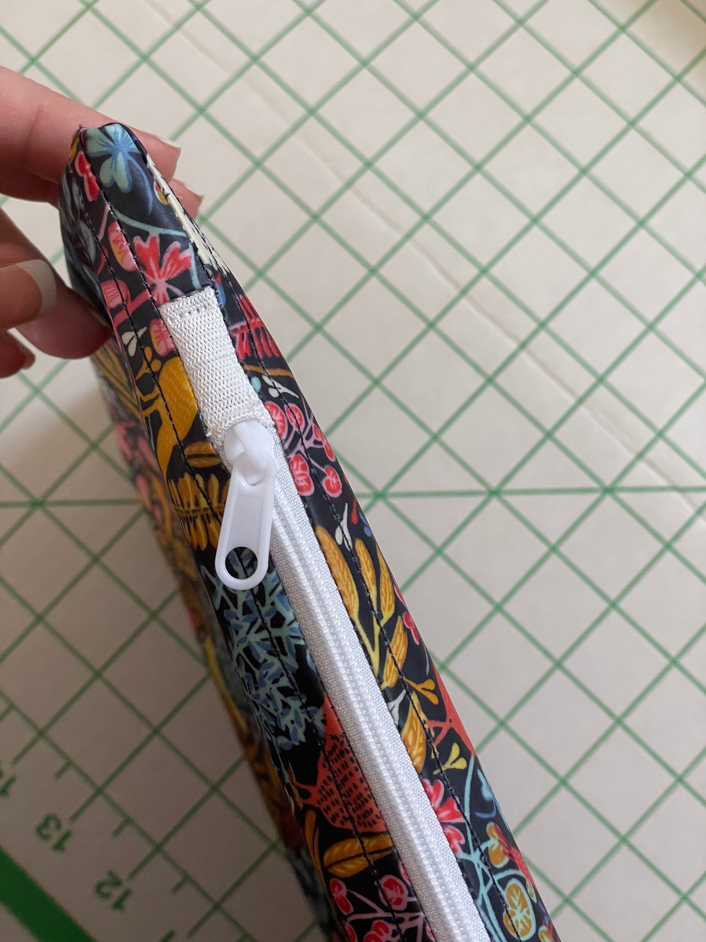 Handmade Navy Floral Water Resistant Zipper Bag