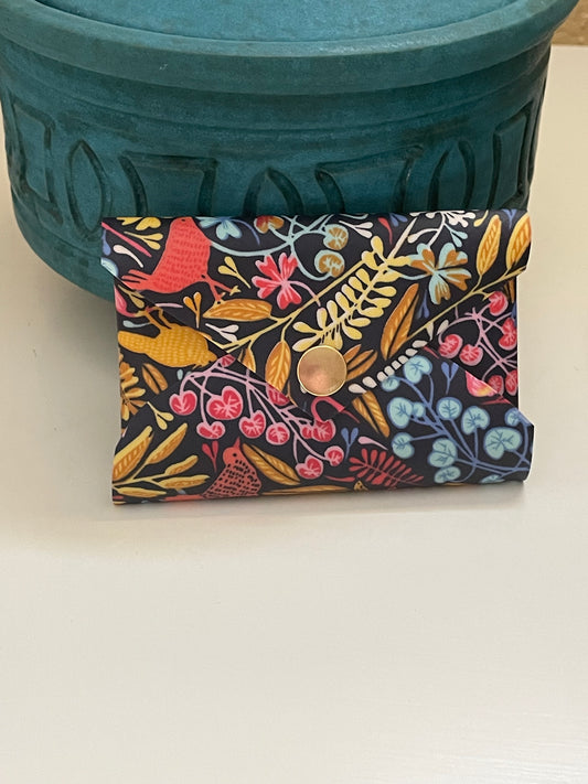 Handmade Navy Floral Waterproof Envelope Wallet – Gift Card and Business Card Holder